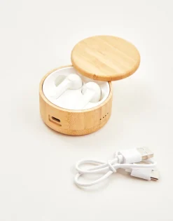 Natura Selection Airpods Caja Bambú Redonda 146043-BAMBU/WHI Hot
